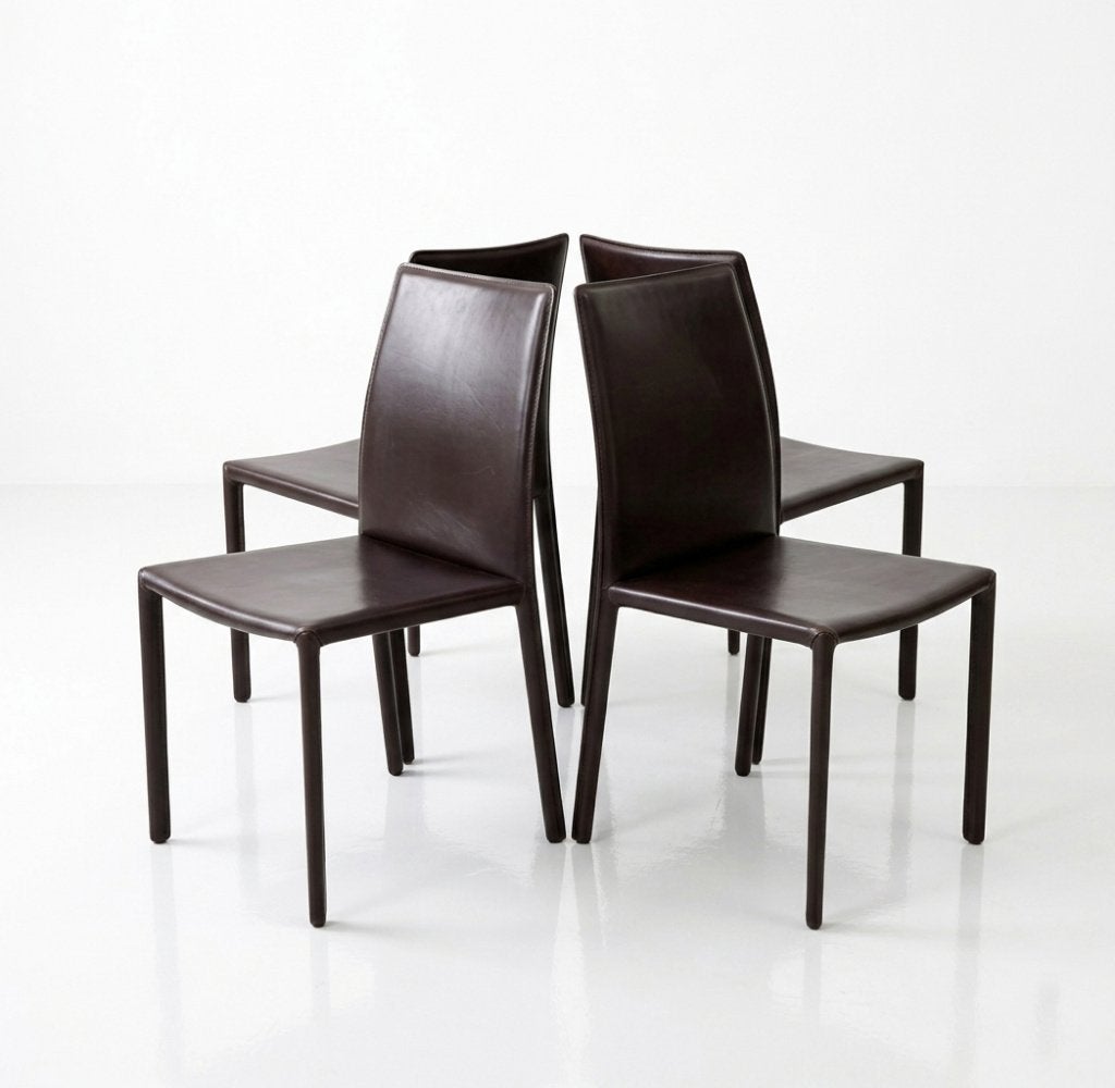 4 Italiaanse Design Stoelen, Ophalen, Gebruikt, Bruin, Leer