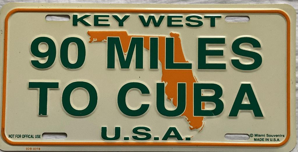 Key-west Kentekenplaat 90 miles to Cuba., Verzenden, Zo goed als nieuw, Reclamebord