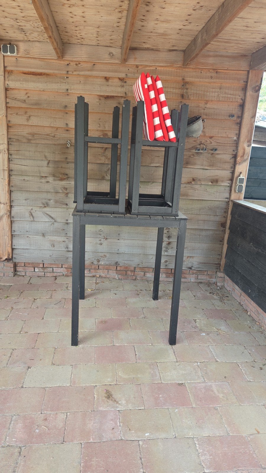Hoge bartafel met 4 barkrukken, Ophalen, Gebruikt, Rechthoekig, Metaal