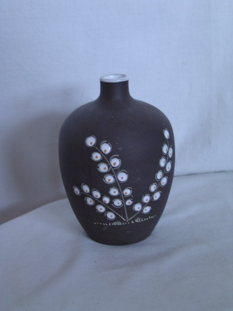 Vintage bruin aardewerk vaasje lentedecor jaren 60, Ophalen of Verzenden
