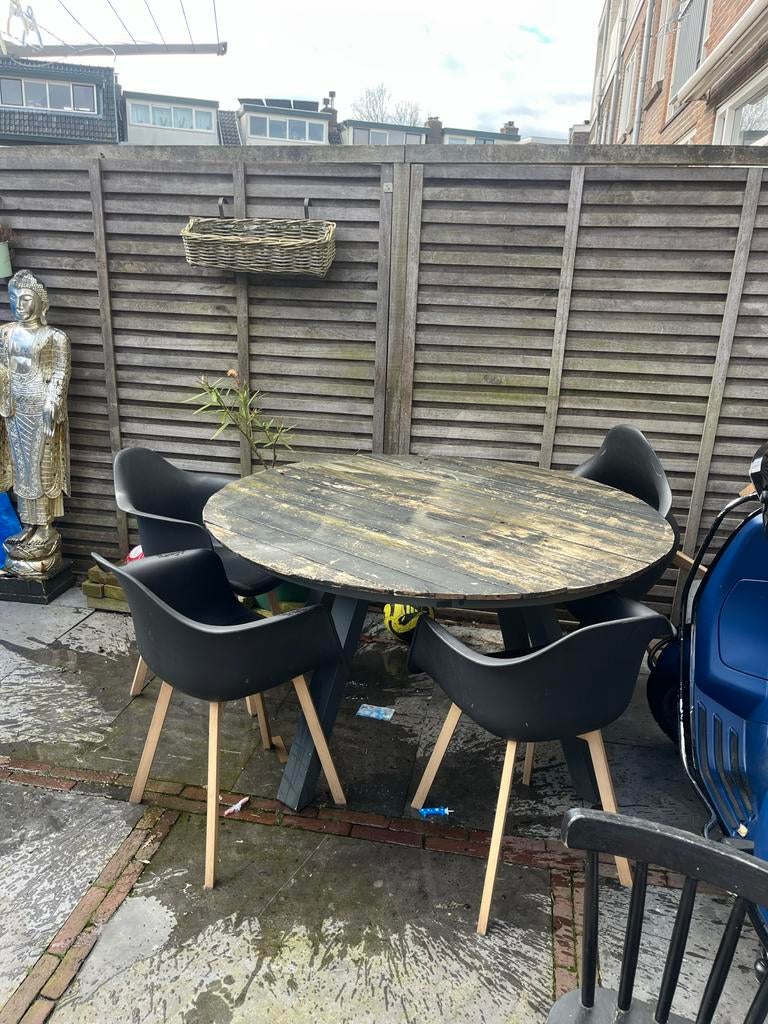 Tuintafel met 5 kuipstoelen - Gebruikt, 5 zitplaatsen, Gebruikt, Eettafel, Ophalen of Verzenden