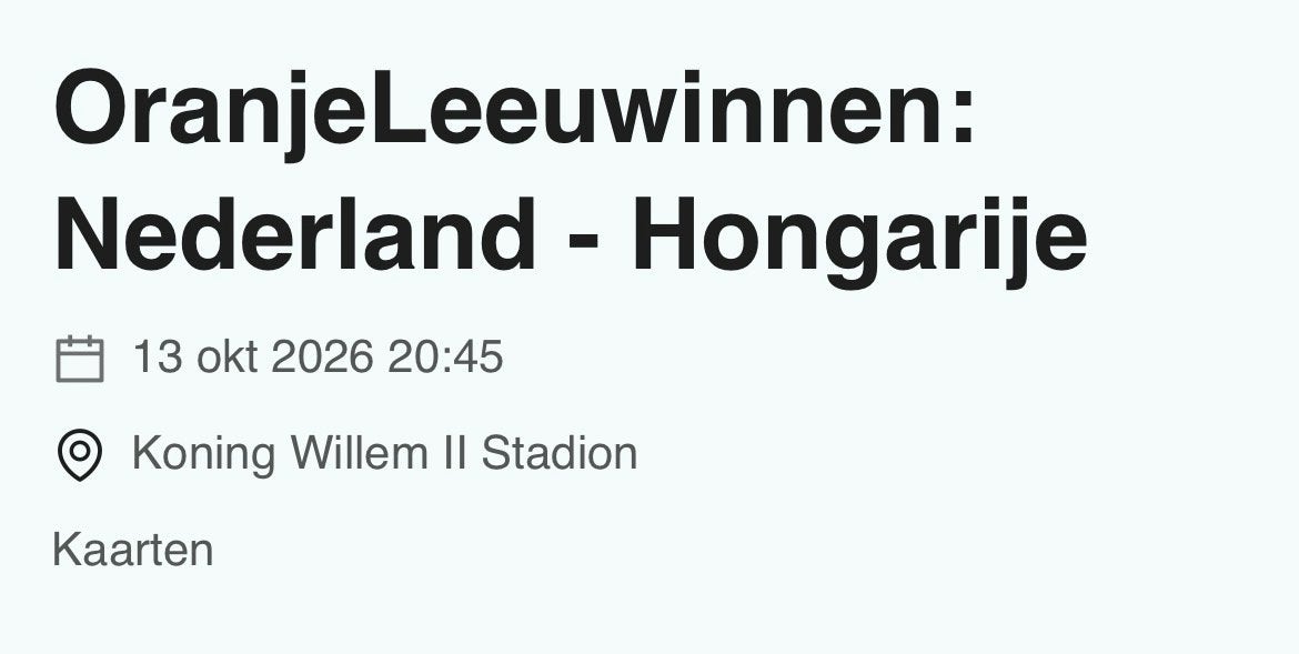 4 tickets Nederland Hongarije, 13 oktober Tilburg, Losse kaart, Drie personen of meer, Oktober, Nederlands elftal