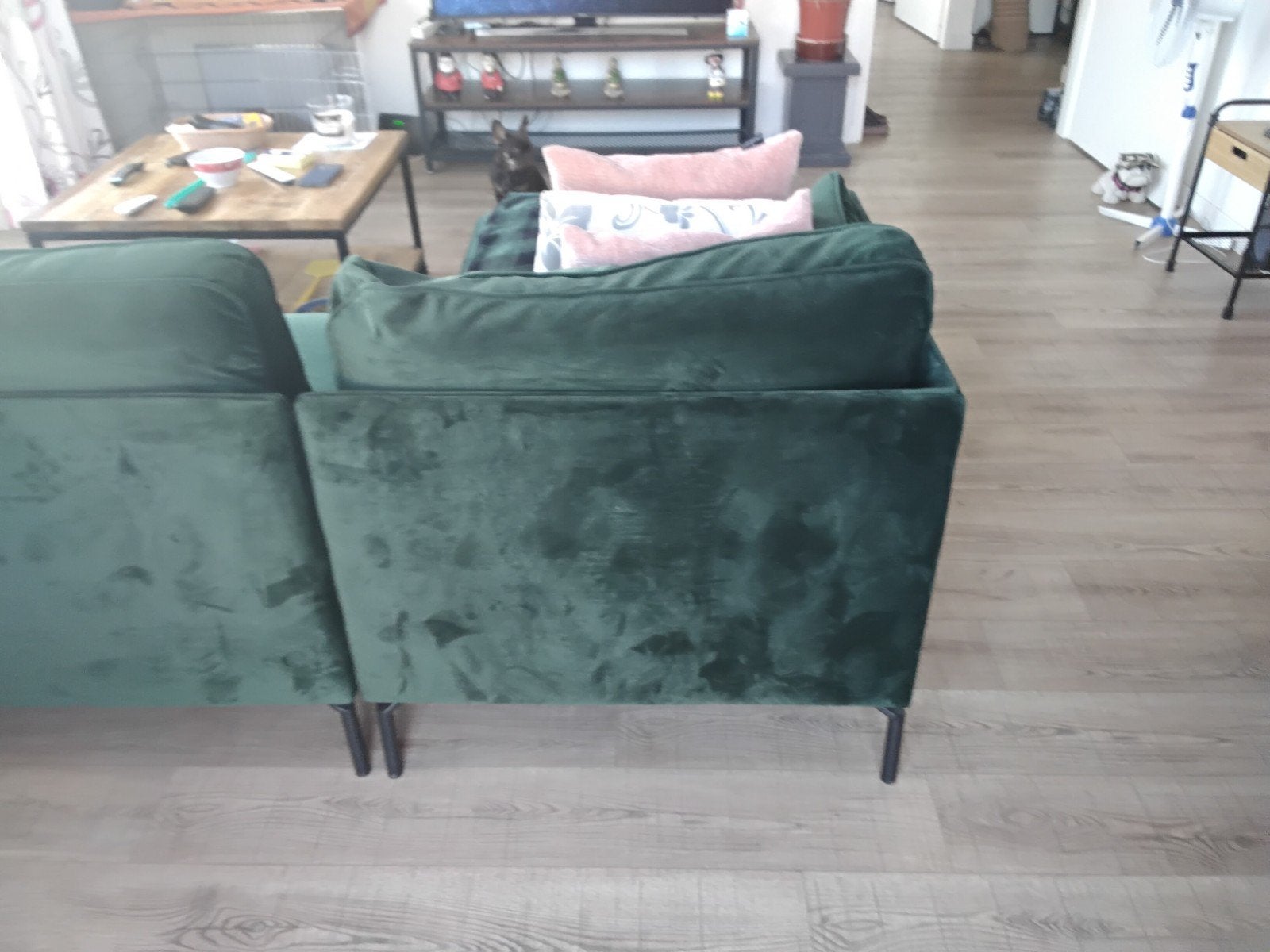 Zo goed als nieuwe groene stoffen hoekbank., Huis en Inrichting, 100 tot 125 cm, Hoekbank, Ophalen of Verzenden, Zo goed als nieuw