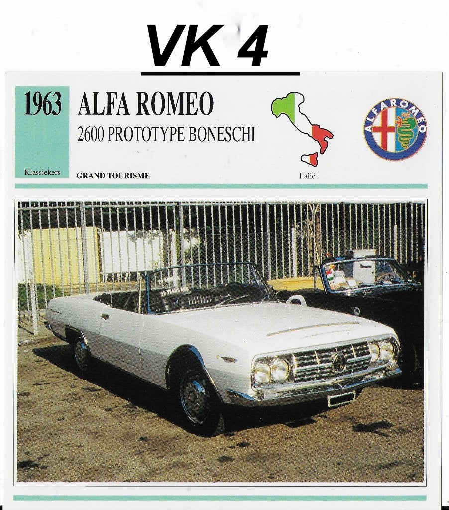 Vk4 autokaart alfa romeo 2600 prototype boneschi ( 1963 ), Ophalen of Verzenden, Zo goed als nieuw, Auto's