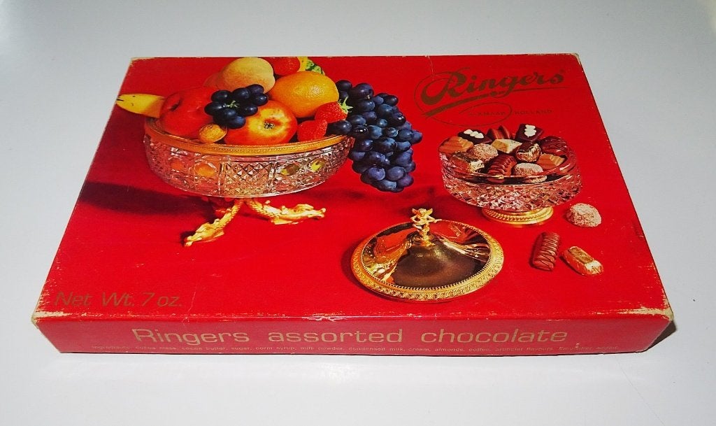 doos Ringers chocolade fruitschaal, Verzamelen, Ophalen of Verzenden, Zo goed als nieuw, Verpakking