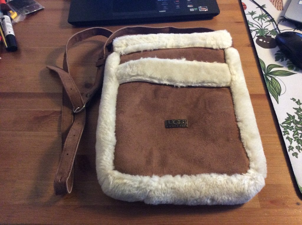 UGG Australia schoudertas damestas leer en vachtje, Ophalen of Verzenden, Gebruikt, Bruin, Schoudertasje