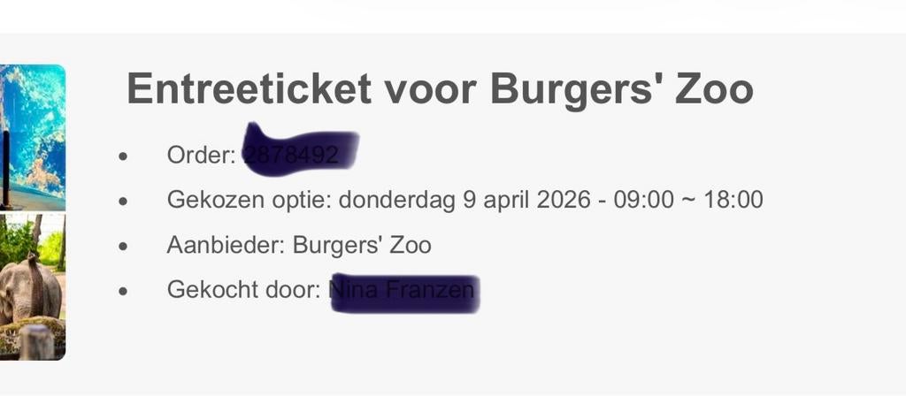 Burgers zoo entree donderdag 9 april, Tickets en Kaartjes