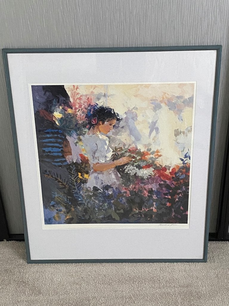 Schilderij van een vrouw in een bloementuin, Ophalen, Doek, Portret of Personen, Impressionistisch