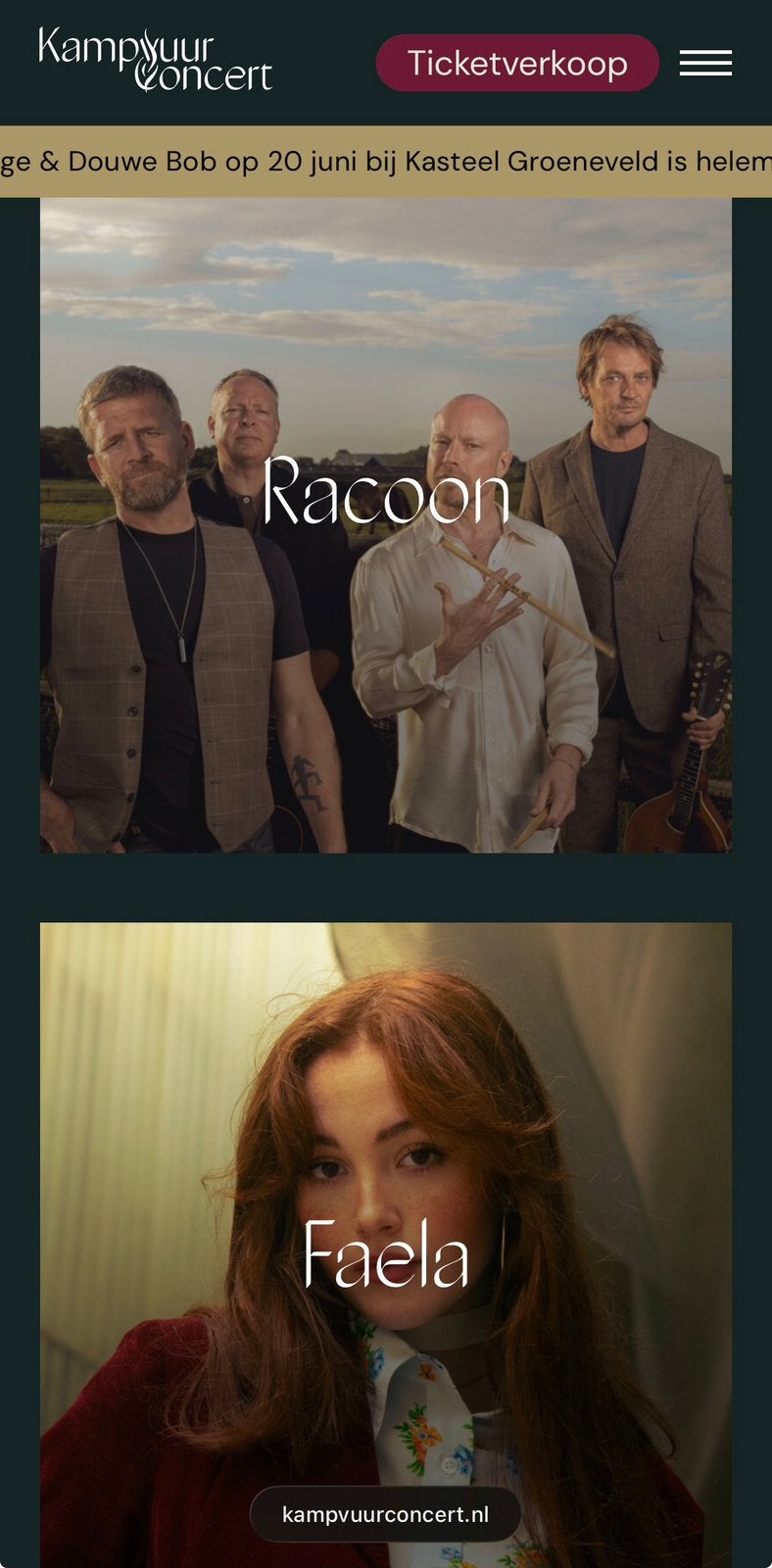 2 tickets Racoon en Faela kampvuurconcert Cannenburgh, Tickets en Kaartjes, Twee personen