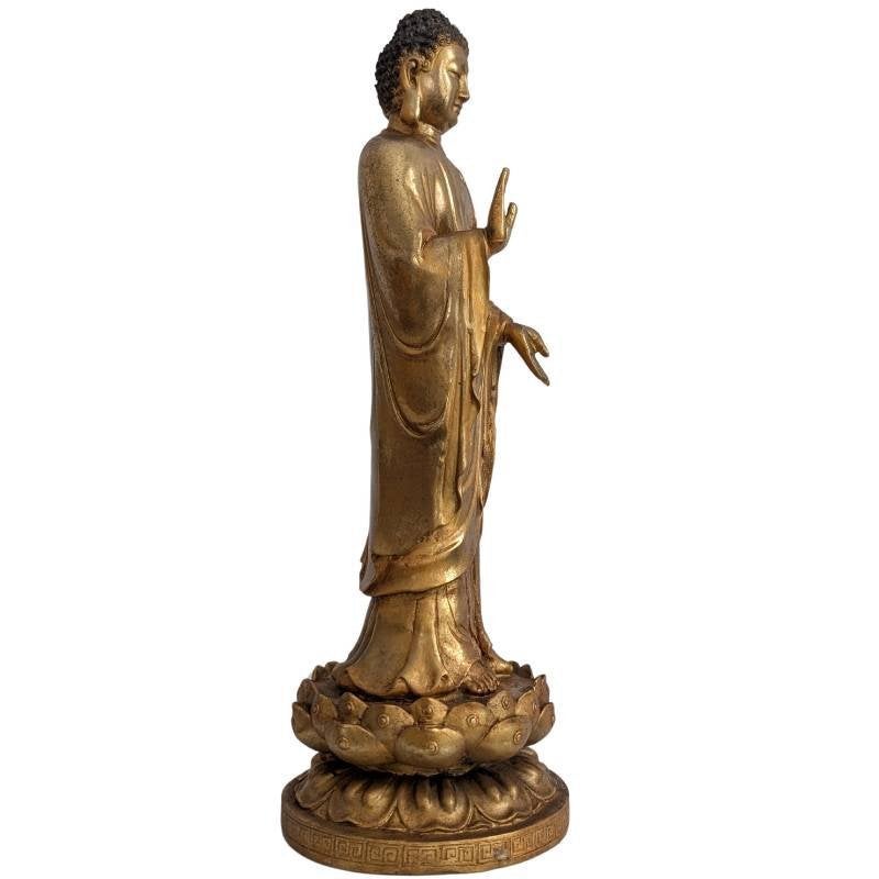 Staande Chinese Vergulde Bronzen Boeddha –Abhaya Mudra – 130, Gebruikt, Ophalen of Verzenden, 46 cm, Goud