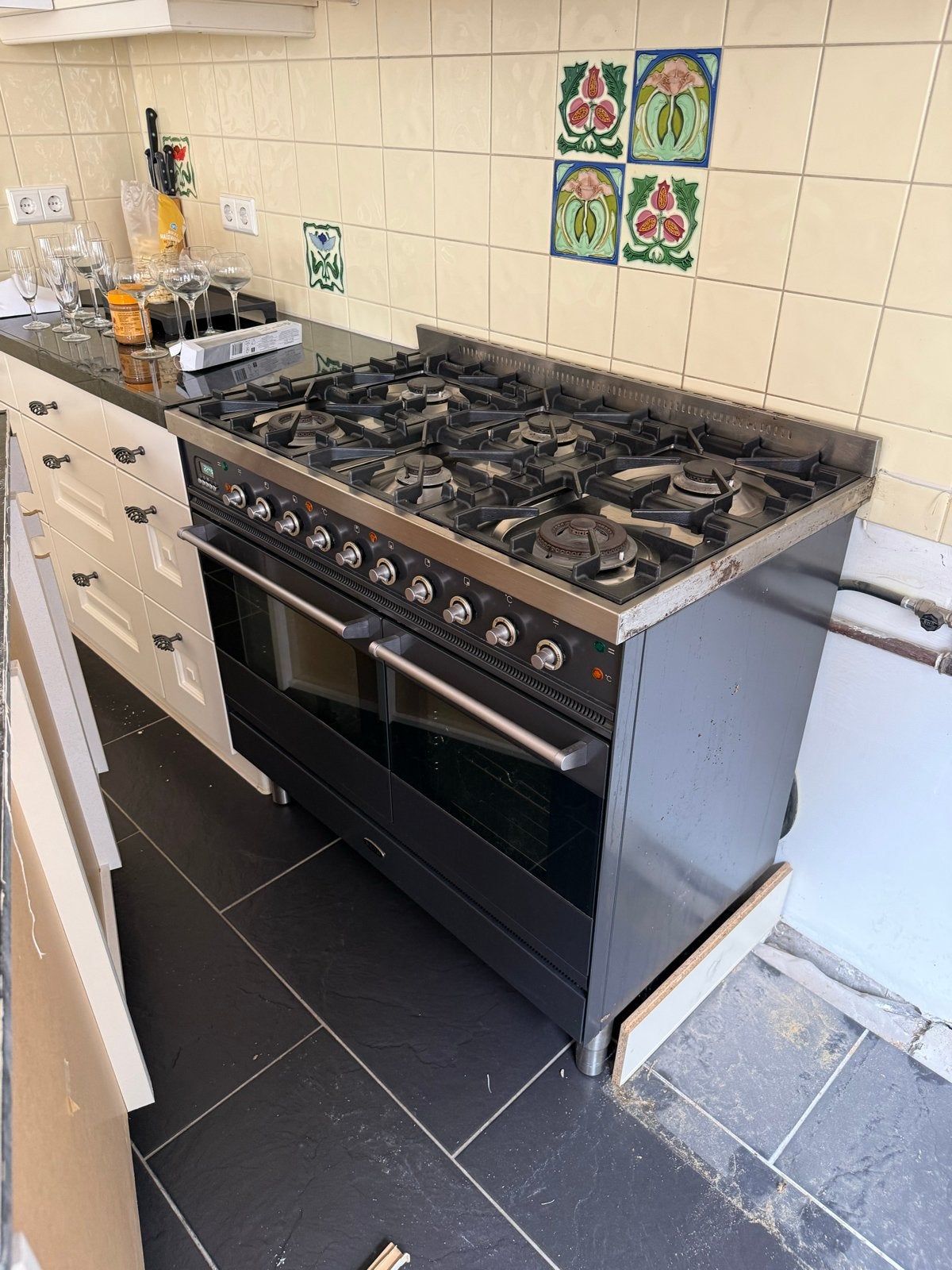Groot boretti gasfornuis met dubbele oven - Gebruikt, Ophalen, Gebruikt, Hete lucht, 60 cm of meer