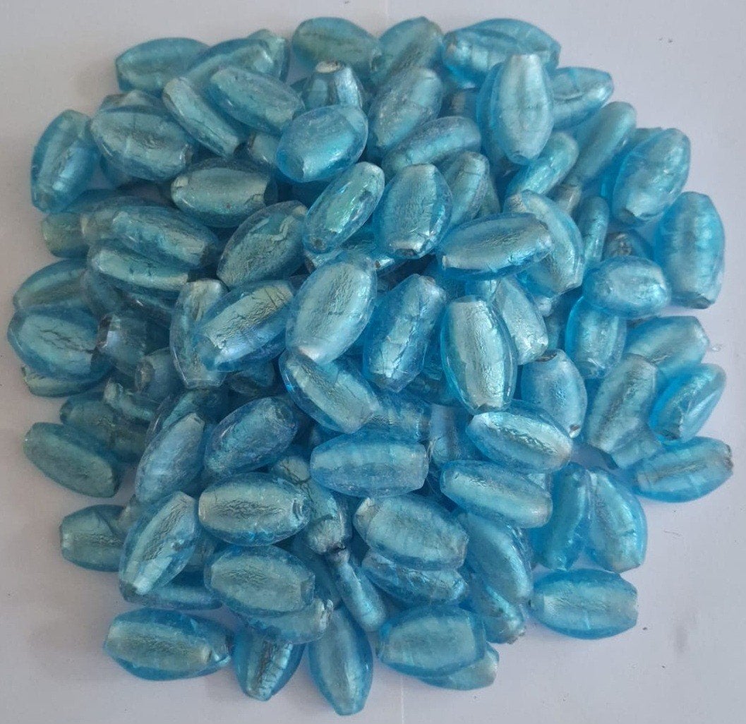 Partij 1 kilo silverfoil aparte vorm glaskralen 28x16 mm 4, Hobby en Vrije tijd, Verzenden, Nieuw, Kraal