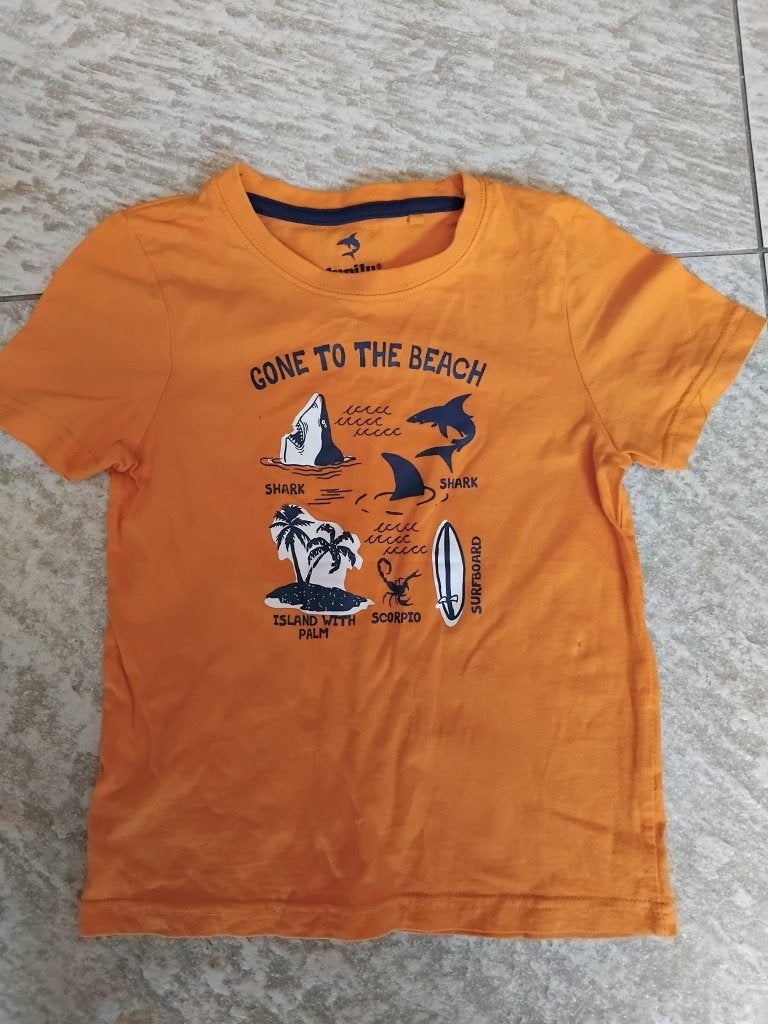 T-shirt zalm oranje maat 110 / 116 shirt haai, Gebruikt, Ophalen of Verzenden, Shirt of Longsleeve, Lupilu