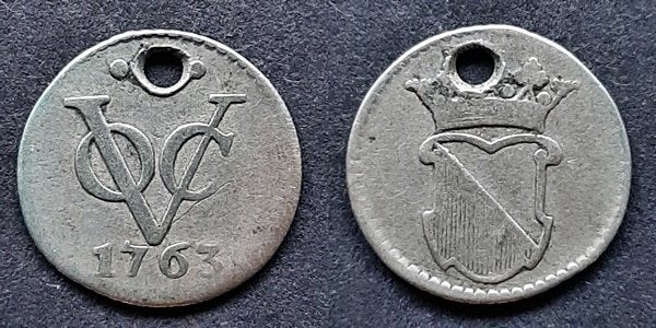 VOC Halve duit Utrecht 1763 zilver, Verzenden, Vóór koninkrijk, Overige waardes, Zilver