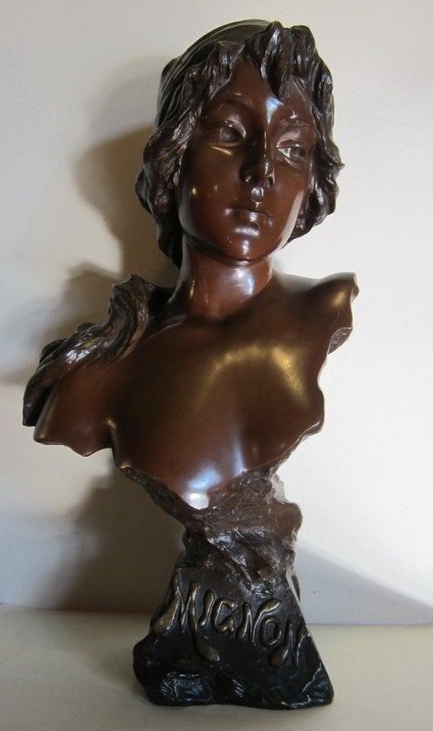 Antieke brons: bronzen buste Mignon 58 cm E. Villanis 1896, Antiek en Kunst, Ophalen, 50 - 100 cm, Brons, Gemerkt