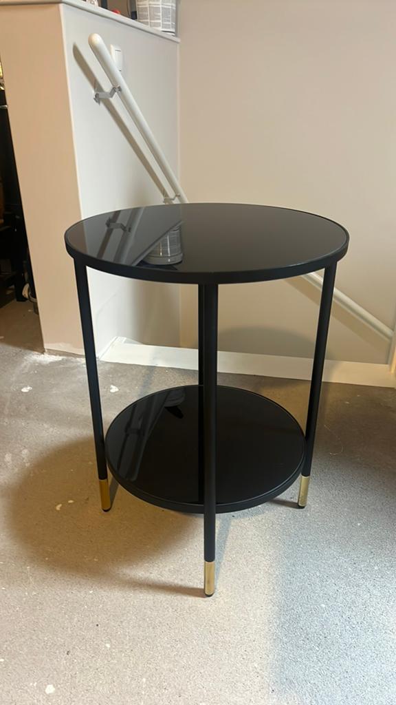 Ikea äsperöd bijzettafel rond zwart glas met goud, Ophalen, Rond, 50 tot 100 cm, Minder dan 50 cm