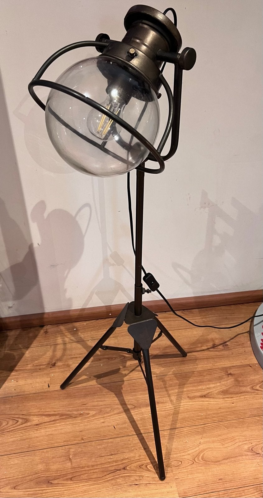 Industriële Vloerlamp met Glazen Bol, Ophalen, 100 tot 150 cm, E27 (groot), Glas