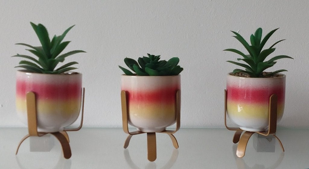 kunst plantjes in aardewerk bakjes, volgnr 8, Rond, Binnen, Ophalen of Verzenden, Zo goed als nieuw