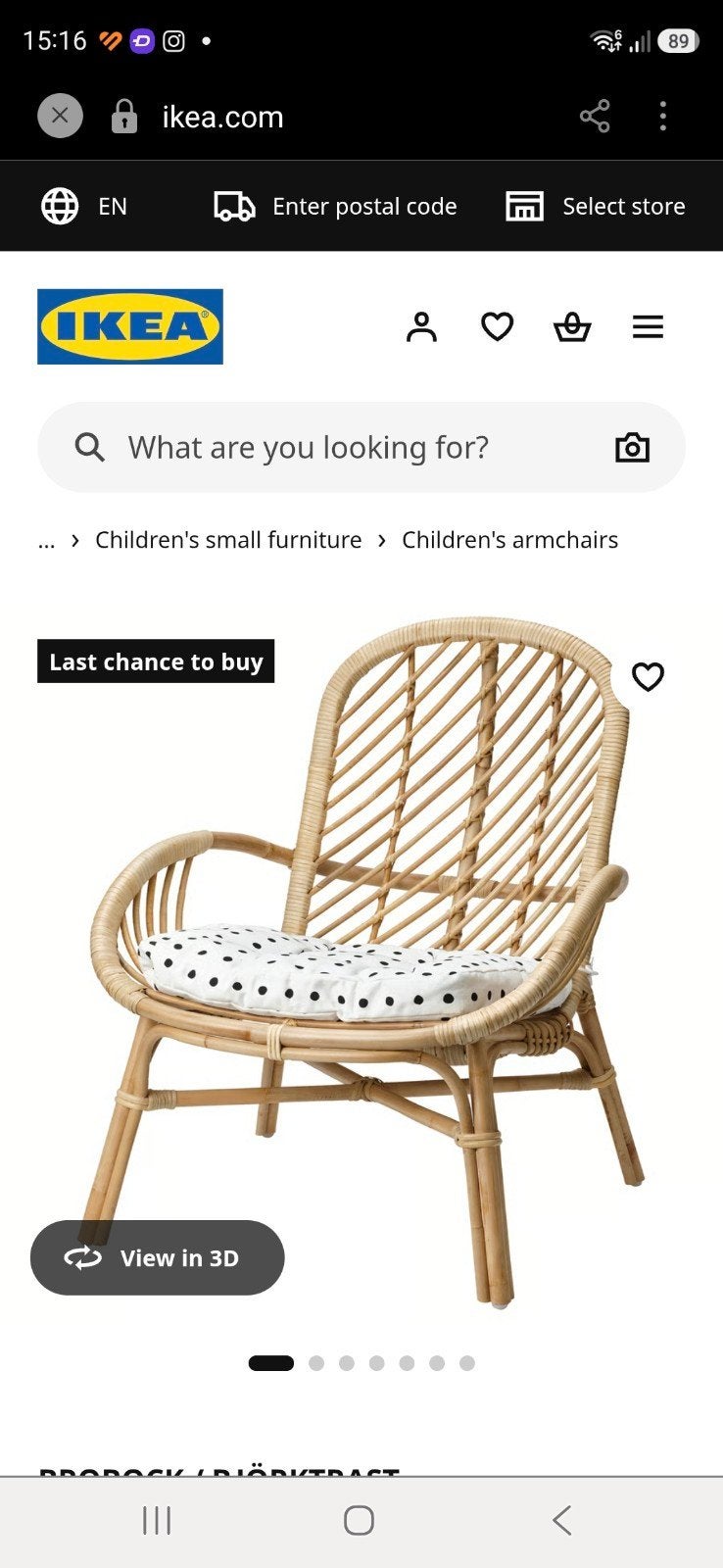 Rotan stoel ! met kussen van Ikea., Huis en Inrichting, Stoelen, Ophalen, Bruin, Zo goed als nieuw, Eén