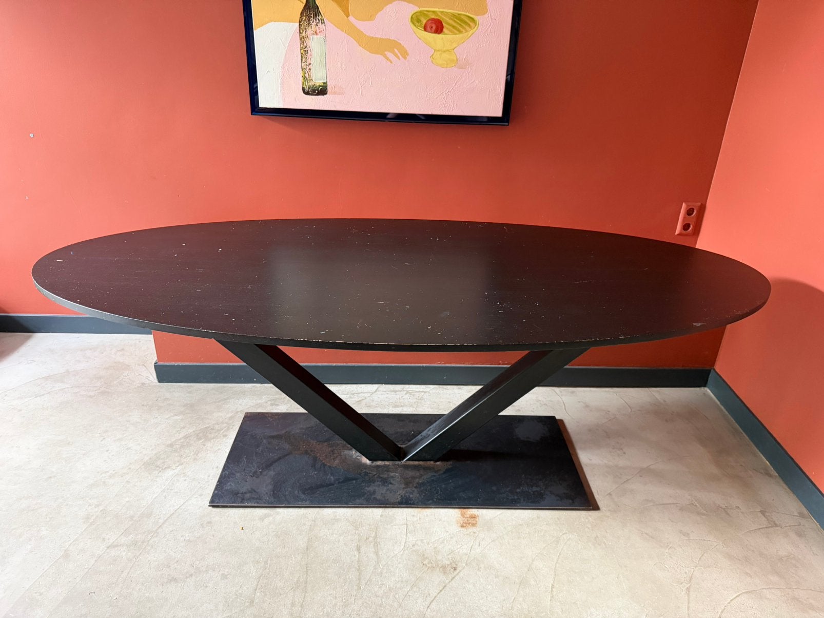 Massief eiken ovale eettafel zwart 220x100 cm van Kas20, Ophalen, Zo goed als nieuw
