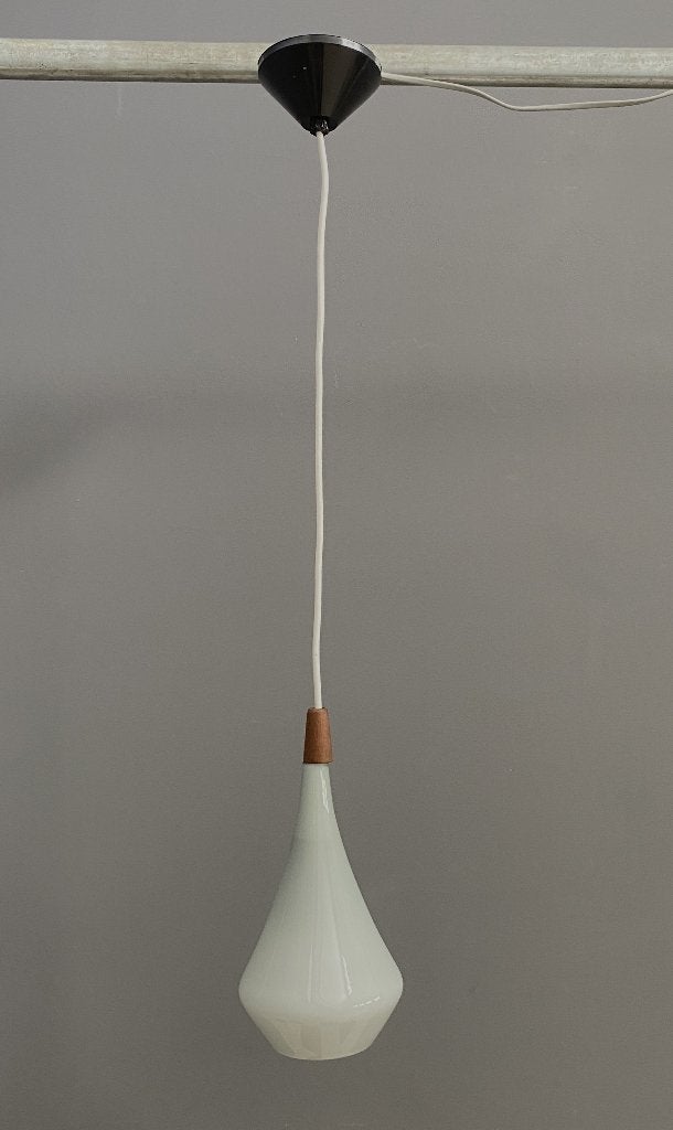 60 jaren teardrop Hang lamp Holmegaard grijs glas teak dopje, Ophalen of Verzenden, Gebruikt, Glas, Vintage design