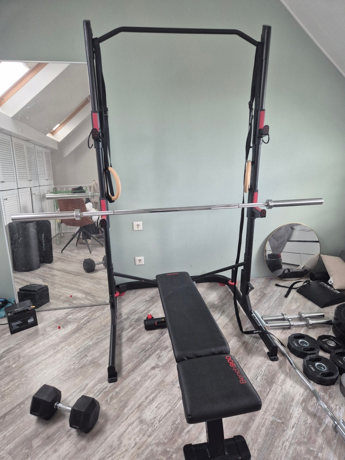 Complete Home Gym Set - Decathlon Bench, Rack & Gewichten, Ophalen, Zo goed als nieuw, Overige typen