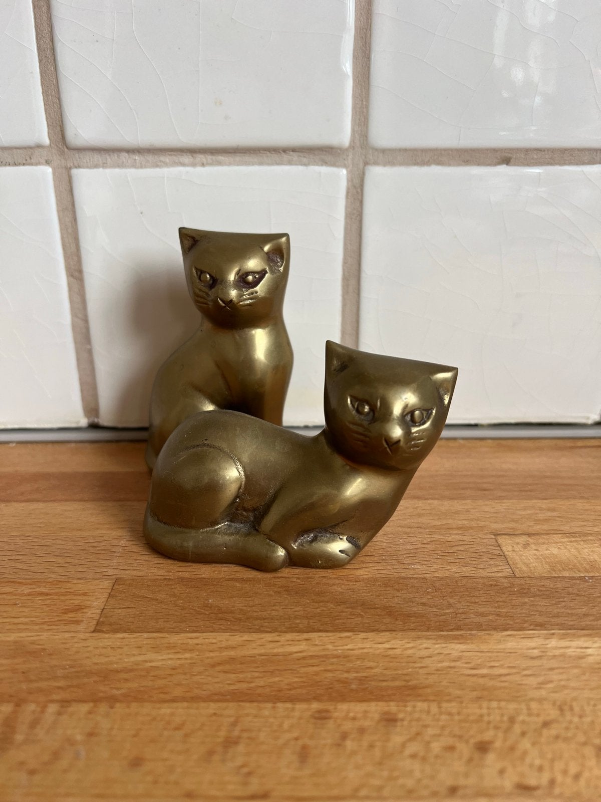 Set van 2 Vintage Messing Kattenbeeldjes, Antiek en Kunst, Ophalen of Verzenden