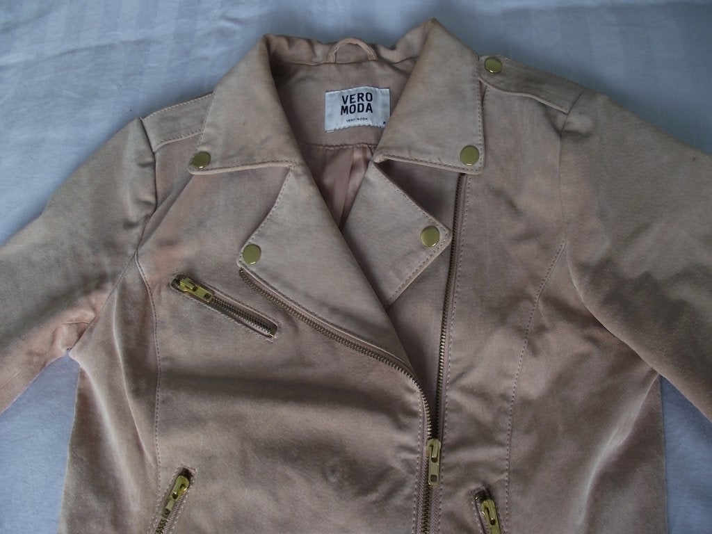 leren jasje zalm suède goud ritsen Vero Moda jacket M 38-40, Maat 38/40 (M), Vero Moda, Ophalen of Verzenden, Roze