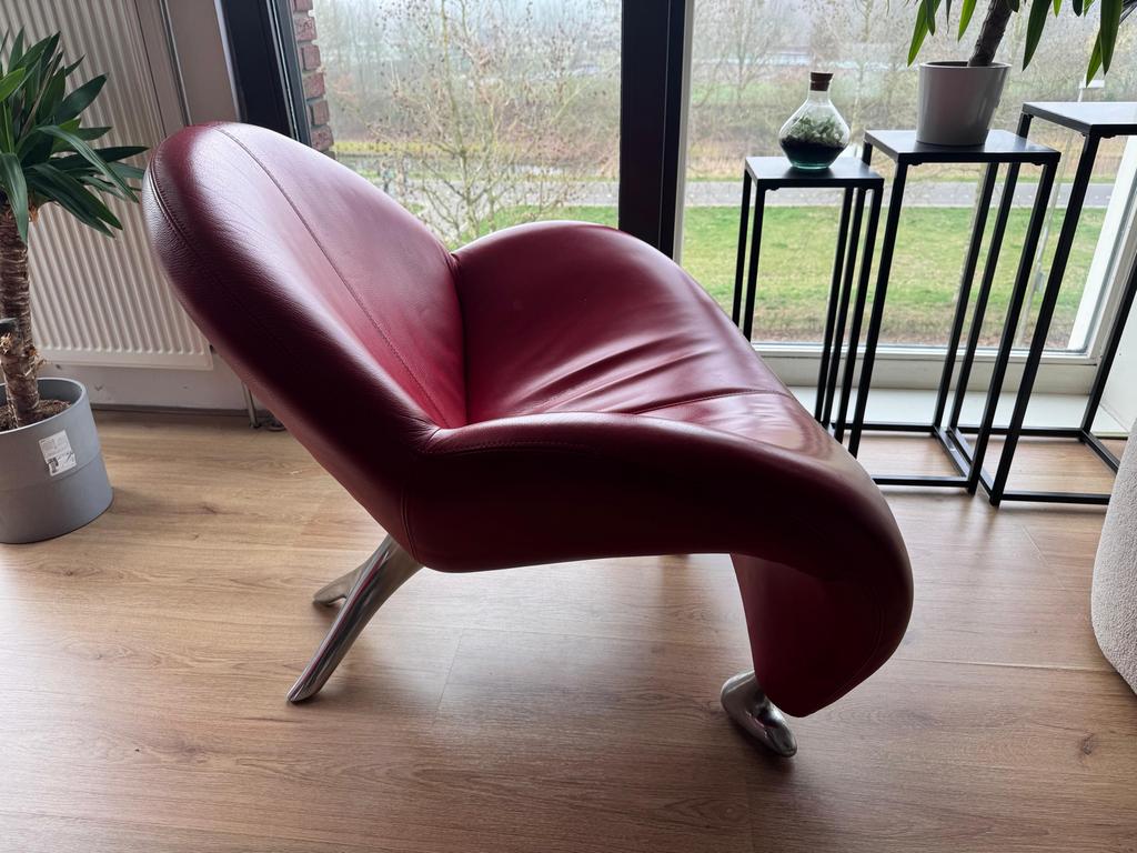 Leolux Papageno fauteuil - Rood leer, Ophalen, Gebruikt, Leer, 75 tot 100 cm