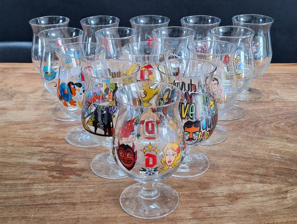 15st Duvel limited edition bierglazen art-glass verzamelglas, Verzamelen, Biermerken, Ophalen of Verzenden, Zo goed als nieuw