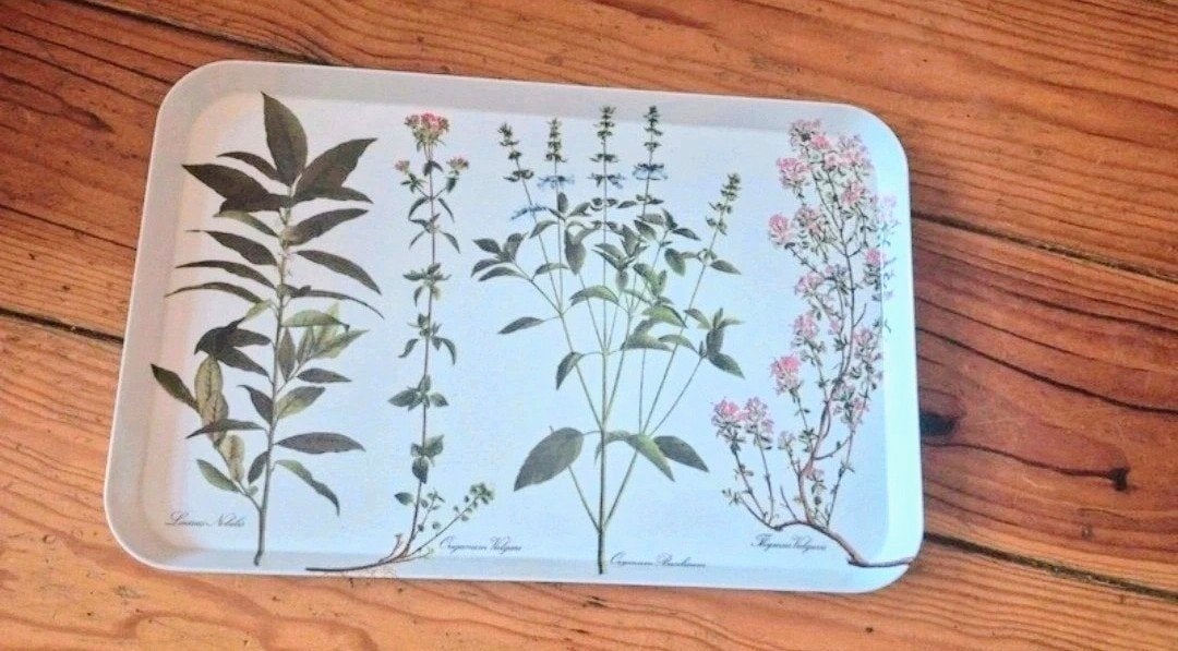 Vintage dienblad met botanische print, Ophalen, Kunststof, Gebruikt, Dienblad