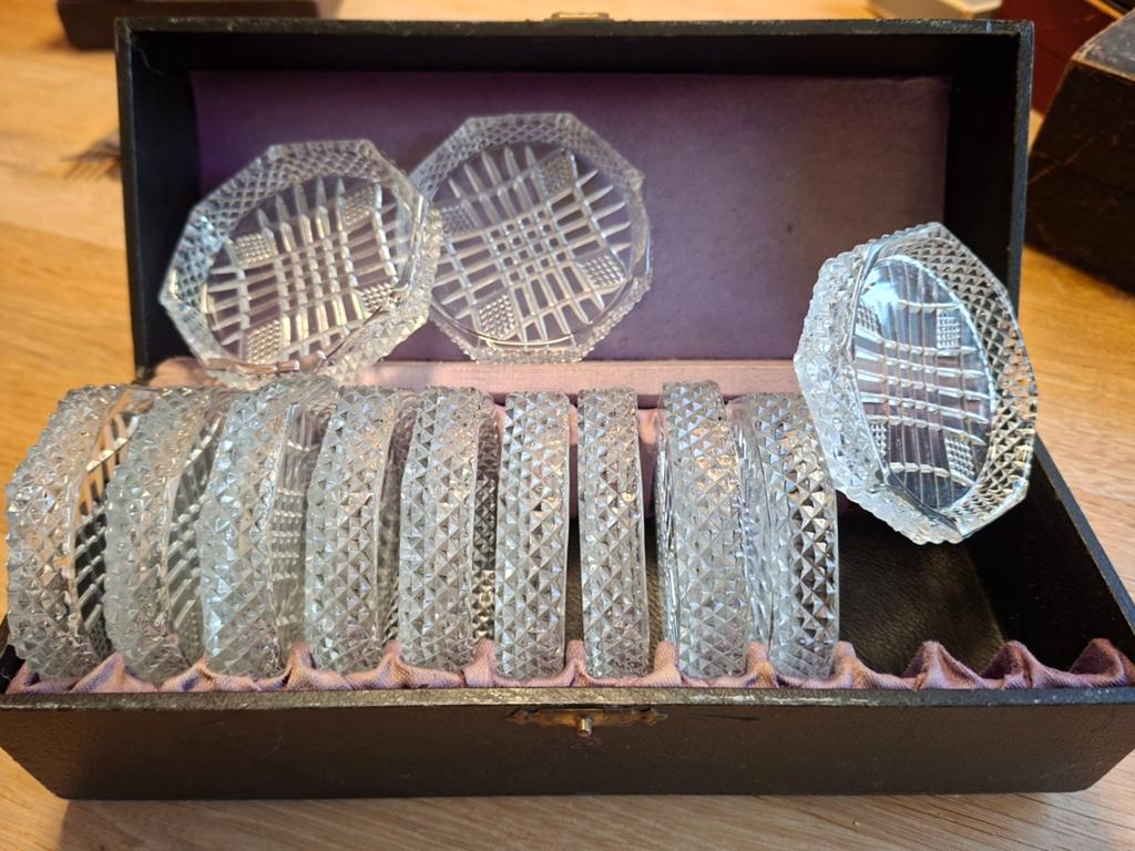 Vintage onderzetters geslepen glas, Antiek en Kunst, Antiek | Glas en Kristal, Ophalen of Verzenden