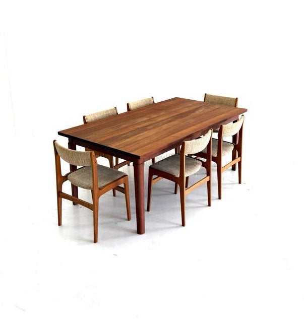 Vintage Deense teakhouten eettafel, jaren ‘60, 100 tot 150 cm, Vintage retro buisframe design rotan webbing papercord deens, Teakhout