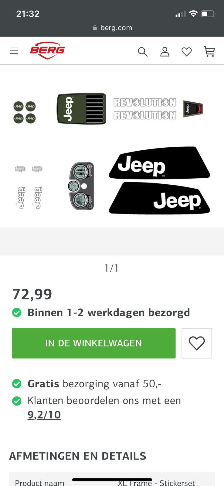 Originele Berg Jeep xl xxl skelter sticker stickerset, Ophalen of Verzenden, Nieuw