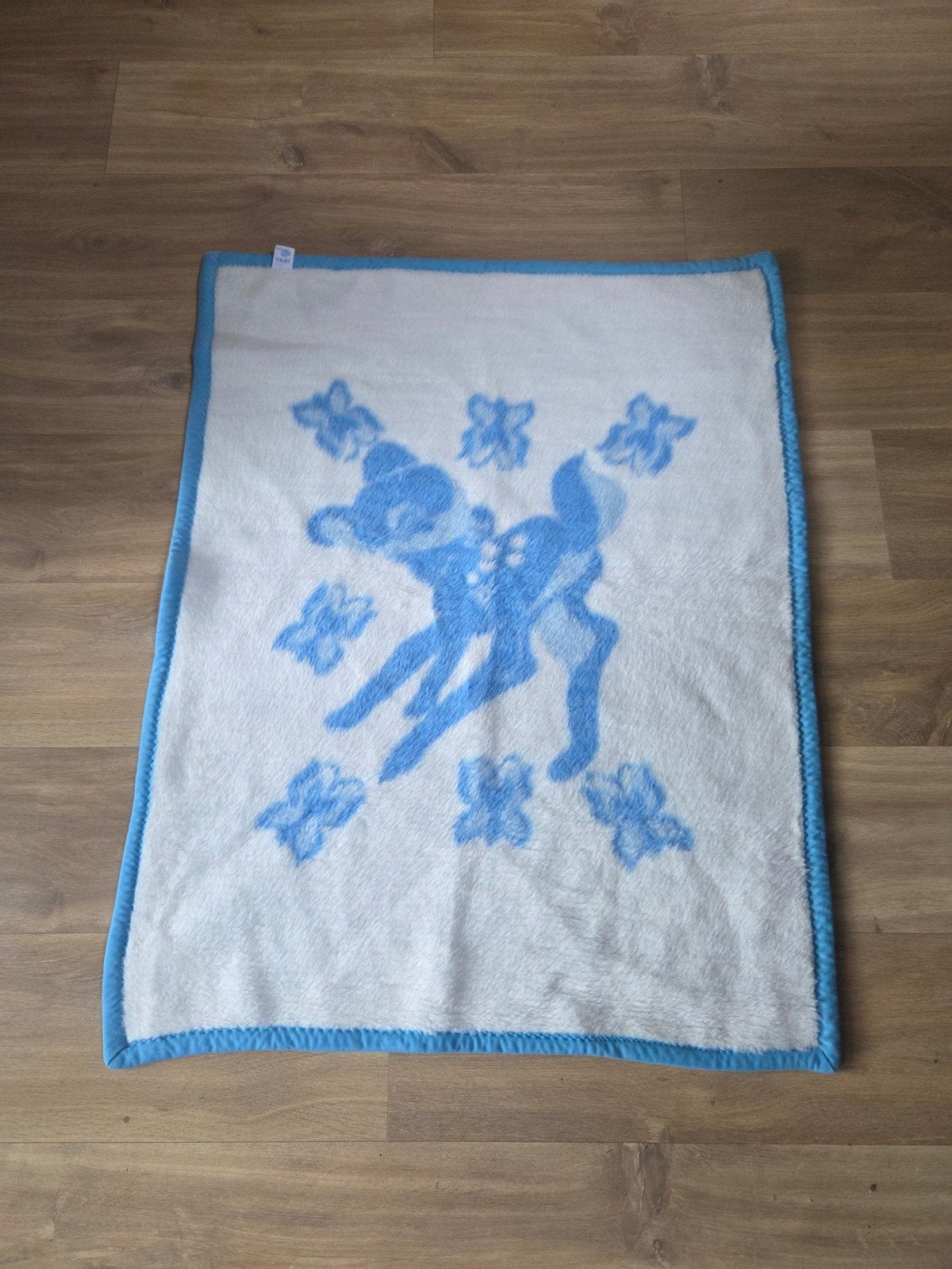 Vintage Bambi deken dubbelzijdig Baby Club - Blauw/Wit, Wasbaar, Gebruikt, Blauw, Deken