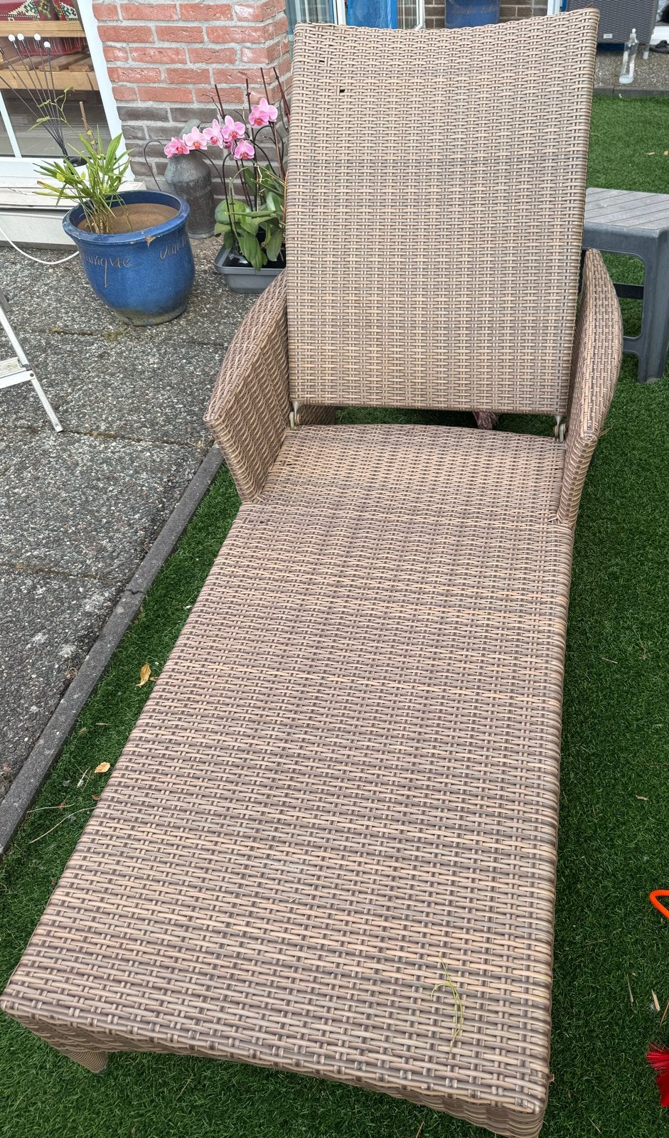 Ligbed wicker verstelbaar met wielen, Ophalen of Verzenden, Gebruikt, Wicker, Verstelbaar