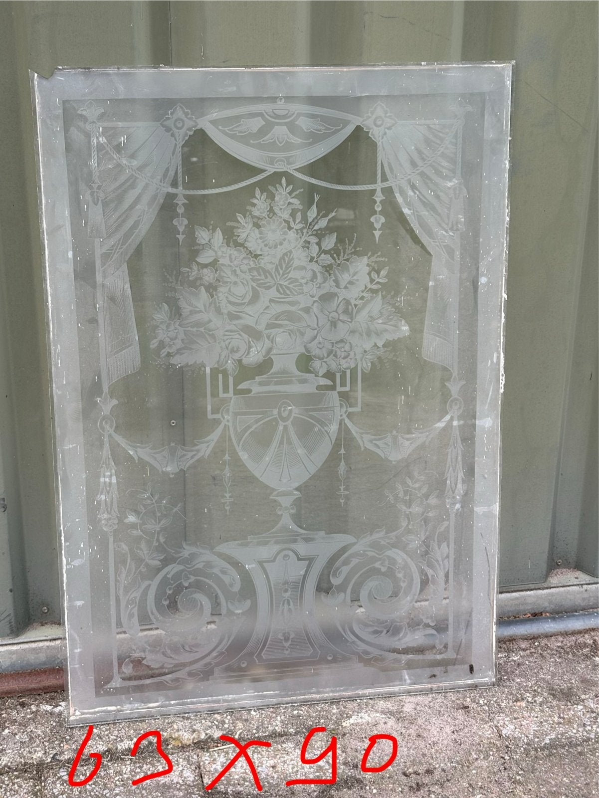 Antieke geëtste glasplaat met bloemenmotief, Ophalen of Verzenden