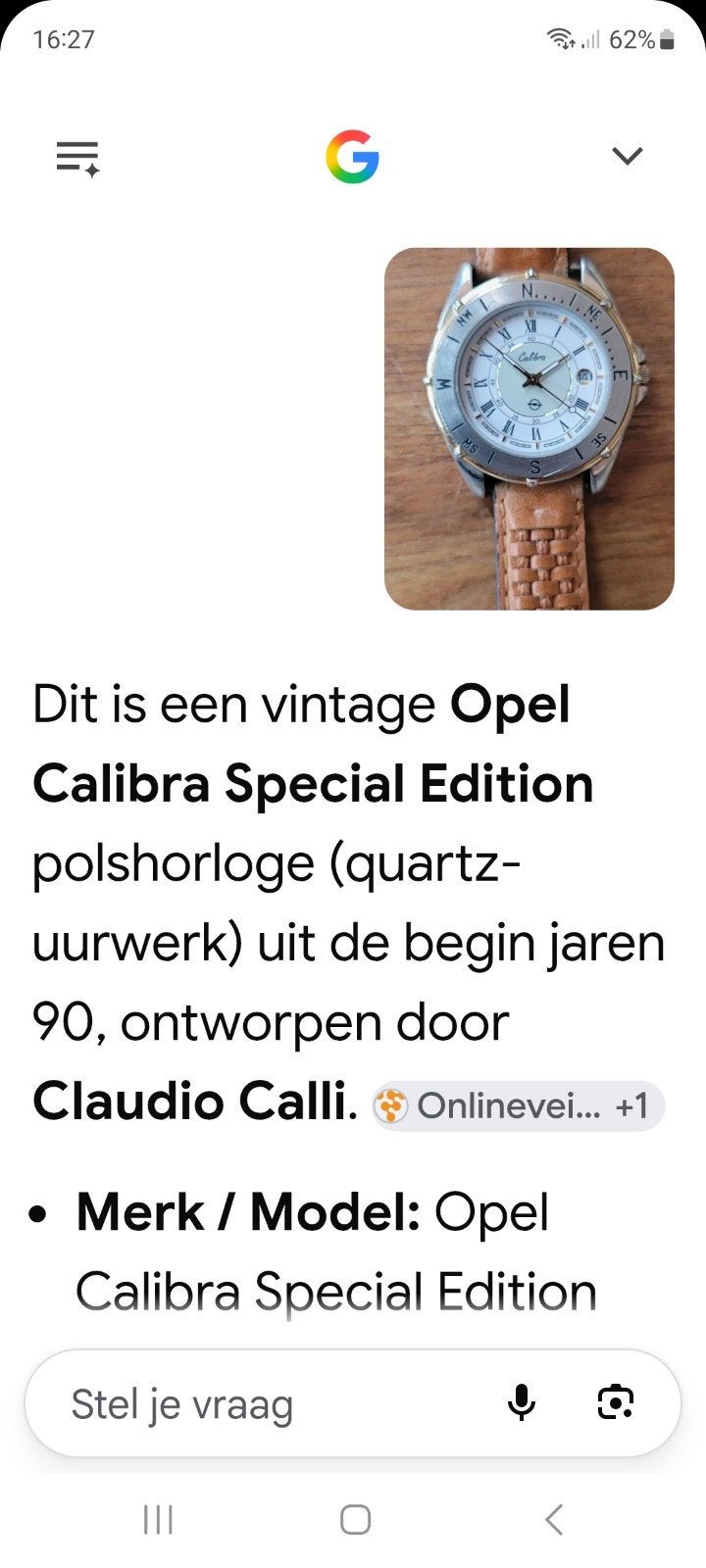 jaren 90 Opel Calibra Special Edition, Overige merken, Overige materialen, Polshorloge, Ophalen of Verzenden