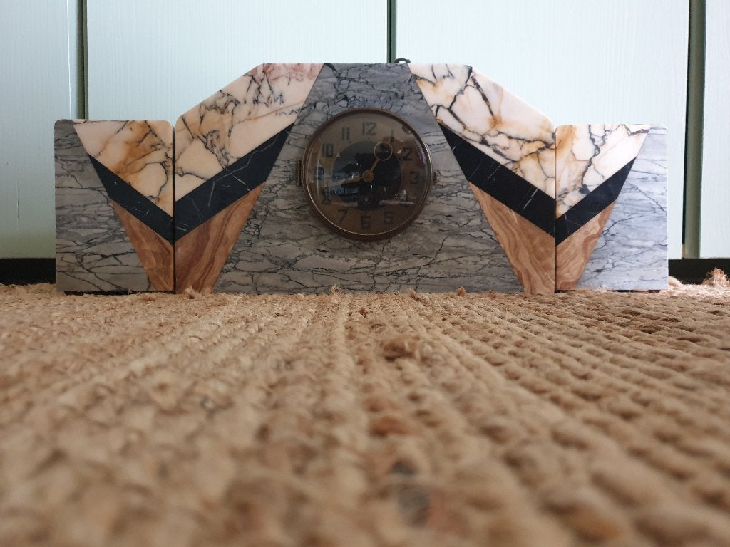 Marmeren Art Deco klok 3 delig, Antiek en Kunst, Curiosa en Brocante, Ophalen
