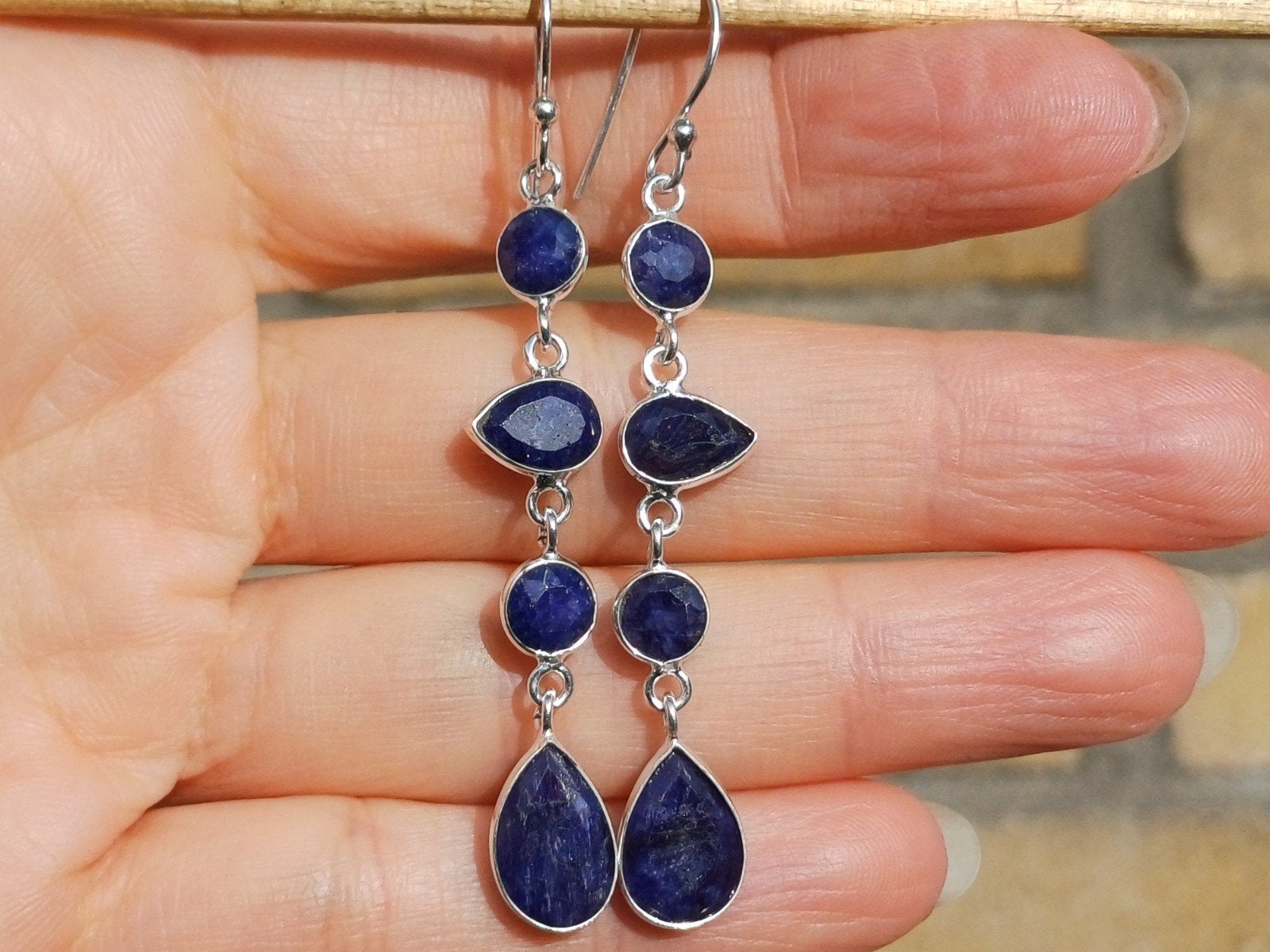 Vanoli 925 zilveren oorbellen met ruwe saffier, Daiva1973@hotmail.com, Hangers, Vanoli, Blauw