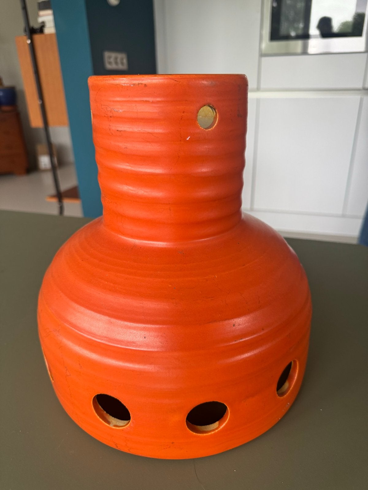 Retro Oranje Keramieken Lampenkap, Ophalen, Gebruikt, Overige kleuren, Rond