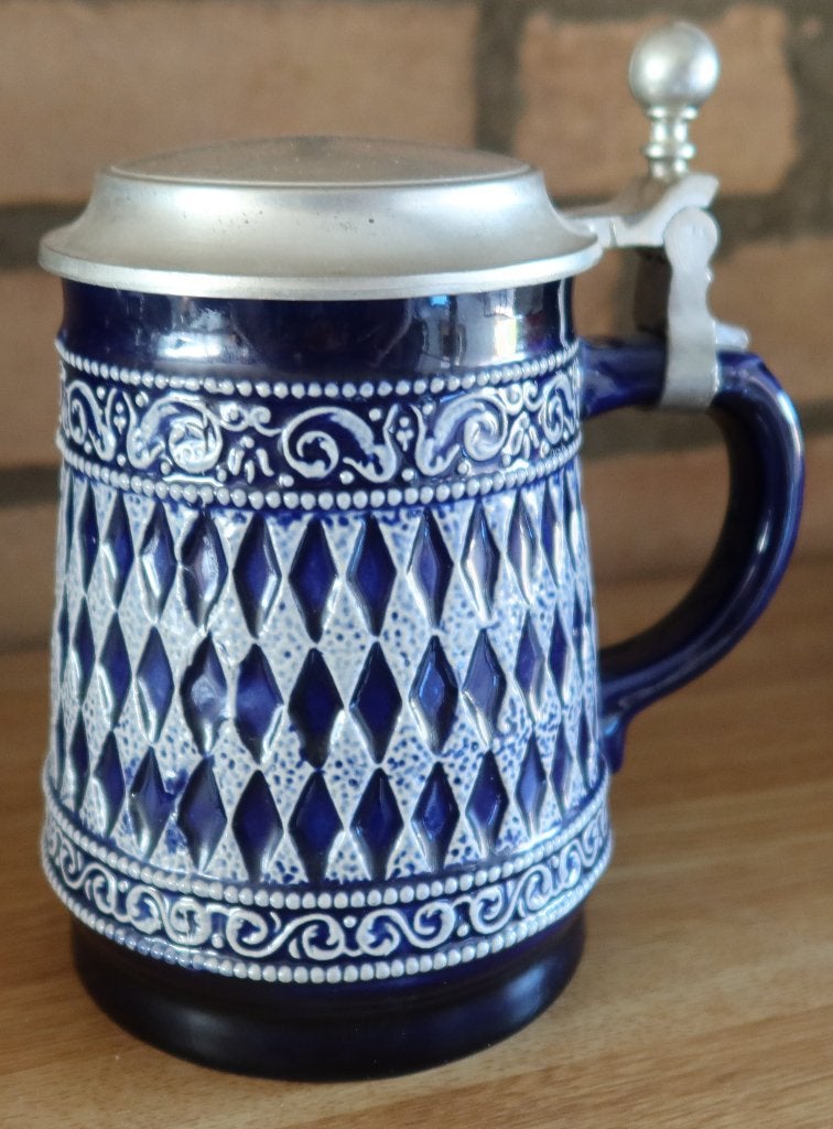 Originele Duitse bierpul met tinnen deksel van Marzi & Remy, Antiek en Kunst, Antiek | Keramiek en Aardewerk, Ophalen of Verzenden