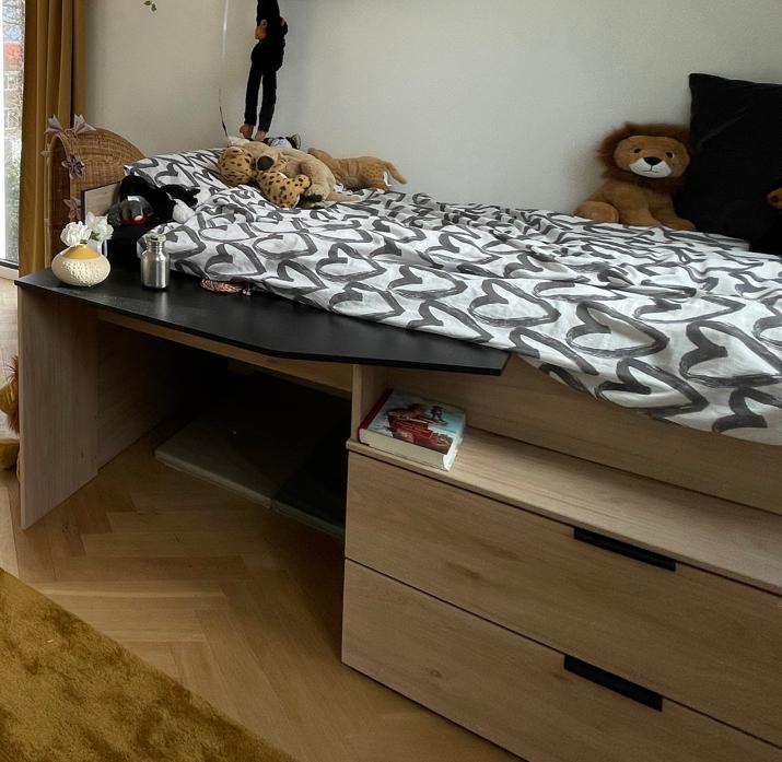 Hoogslaper met lattenbodem, bureau en lades, Ophalen, 85 tot 100 cm, Gebruikt, Lattenbodem