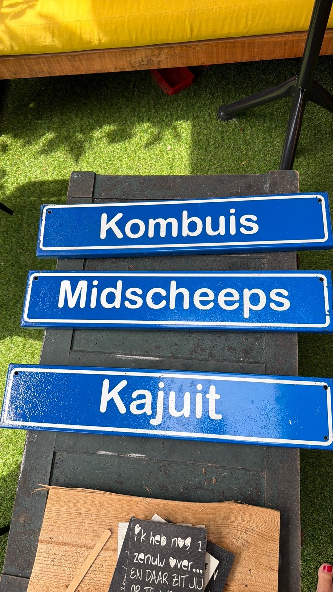 Metalen straatnaambord Kajuit Midscheeps Kombuis, Ophalen, Gebruikt, Reclamebord