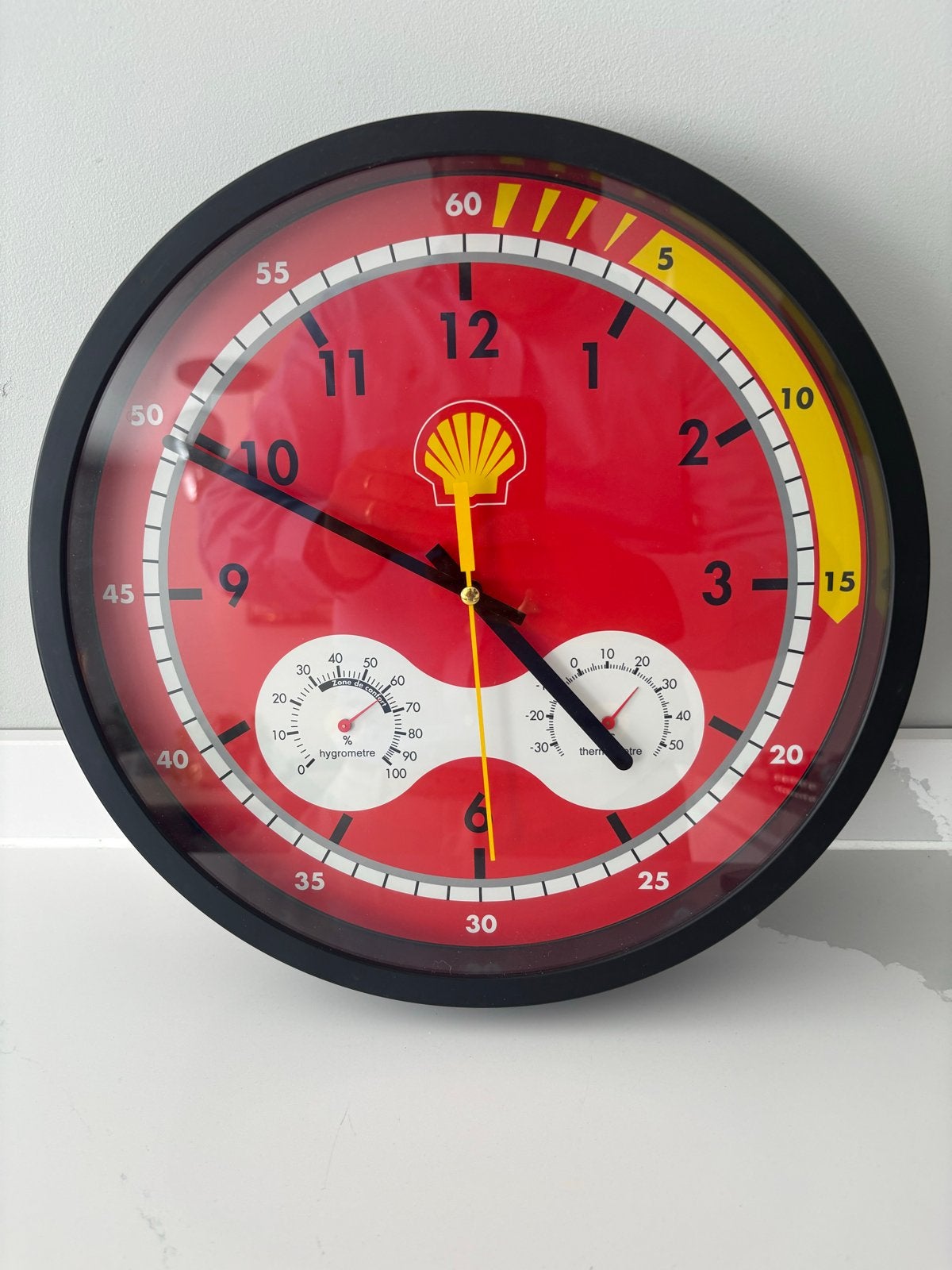 Shell wandklok met hydrometer en temperatuurmeter, Verzenden, Zo goed als nieuw, Gebruiksvoorwerp