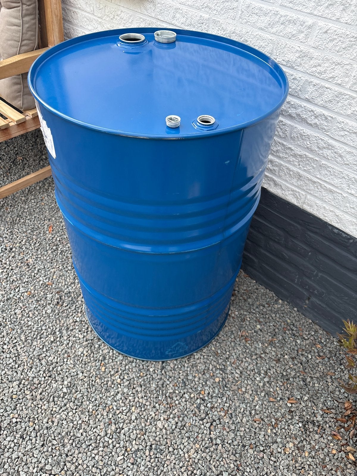 Blauw metalen vat - 200 liter olievat, Tuin en Terras, Regentonnen, 150 liter of meer, Ophalen of Verzenden, Gebruikt, Metaal