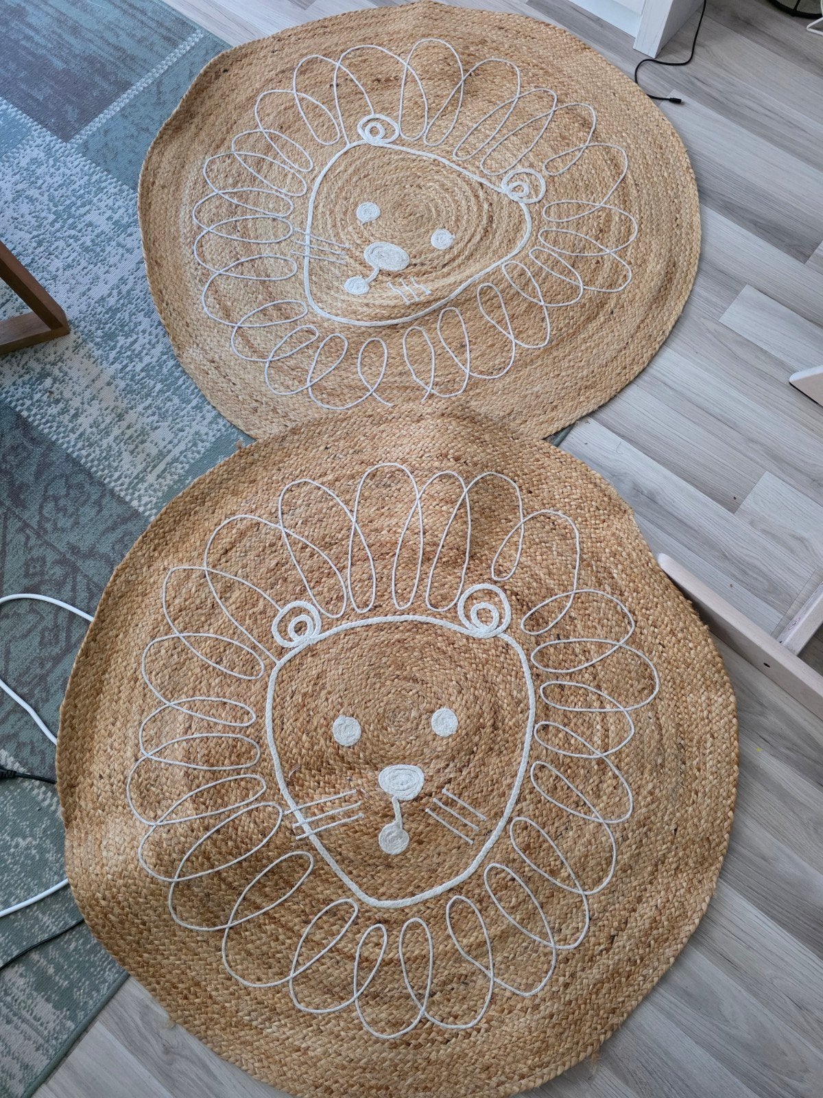 2x Handgeweven Vloerkleed Rufus - Jute Leeuwenmat, Ophalen, Natuurlijk, Speels, Kinderkamer, 50 tot 100 cm, Rond