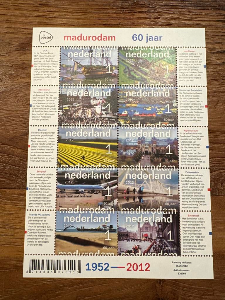 Madurodam 60 jaar postzegelvel Nederland 2012, Postzegels en Munten, Verzenden, Na 1940, Postfris