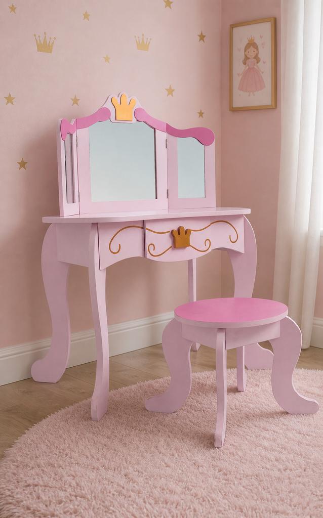 Roze kaptafel Prinses met krukje voor kinderen, Kinderen en Baby's, Kinderkamer | Tafels en Stoelen, Ophalen of Verzenden, Zo goed als nieuw