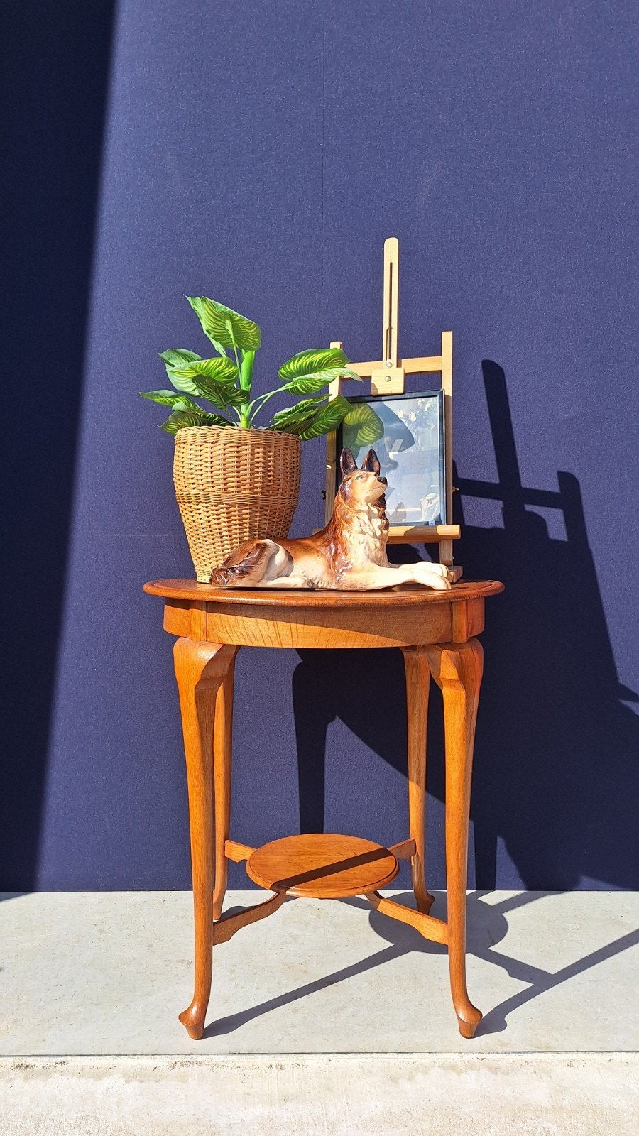 Eikenhouten vintage wijntafel, antieke ronde tafel, tafeltje, Ophalen, Gebruikt, Nvt, Nvt
